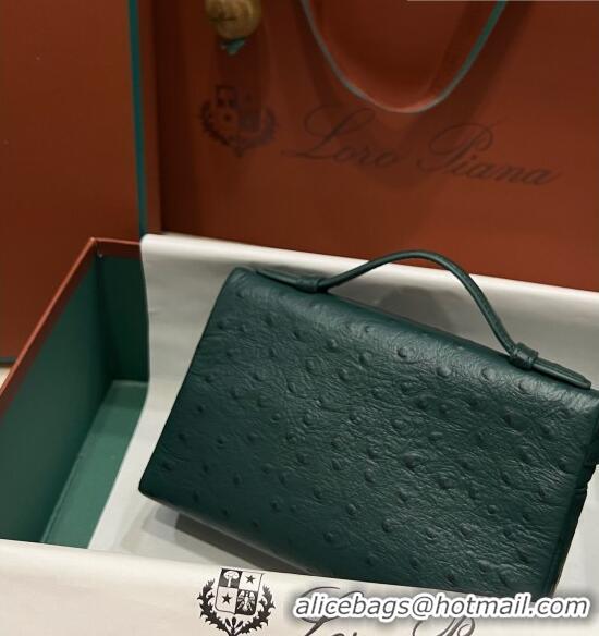 Best Price Loro Piana Extra Pocket L19 Pouch in Ostrich Pattern Calfskin LP5435 Green/Silver 2023