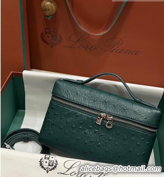 Best Price Loro Piana Extra Pocket L19 Pouch in Ostrich Pattern Calfskin LP5435 Green/Silver 2023