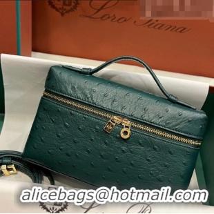 Popular Style Loro Piana Extra Pocket L19 Pouch in Ostrich Pattern Calfskin LP5435 Green/Gold 2023