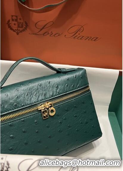 Popular Style Loro Piana Extra Pocket L19 Pouch in Ostrich Pattern Calfskin LP5435 Green/Gold 2023