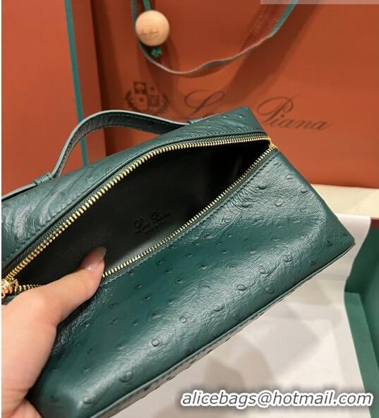 Popular Style Loro Piana Extra Pocket L19 Pouch in Ostrich Pattern Calfskin LP5435 Green/Gold 2023