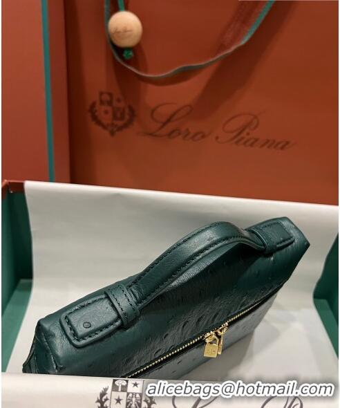 Popular Style Loro Piana Extra Pocket L19 Pouch in Ostrich Pattern Calfskin LP5435 Green/Gold 2023