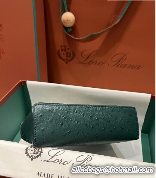 Popular Style Loro Piana Extra Pocket L19 Pouch in Ostrich Pattern Calfskin LP5435 Green/Gold 2023