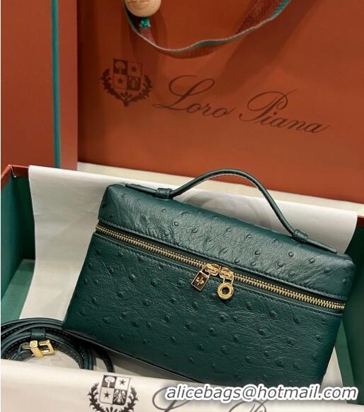 Popular Style Loro Piana Extra Pocket L19 Pouch in Ostrich Pattern Calfskin LP5435 Green/Gold 2023