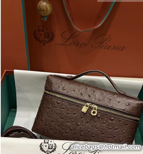 Reasonable Price Loro Piana Extra Pocket L19 Pouch in Ostrich Pattern Calfskin LP5435 Chocolate/Gold 2023