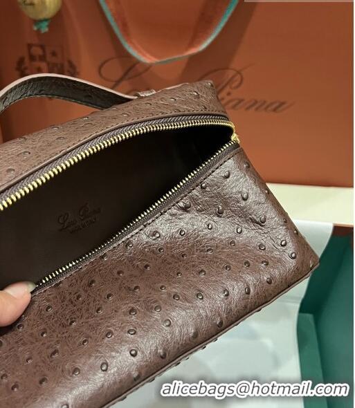 Reasonable Price Loro Piana Extra Pocket L19 Pouch in Ostrich Pattern Calfskin LP5435 Chocolate/Gold 2023