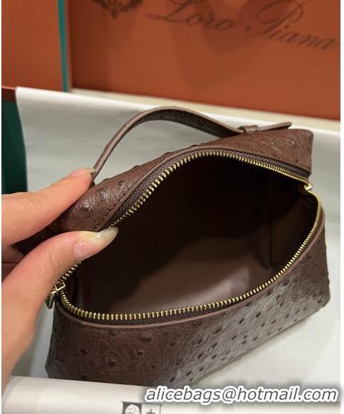 Reasonable Price Loro Piana Extra Pocket L19 Pouch in Ostrich Pattern Calfskin LP5435 Chocolate/Gold 2023