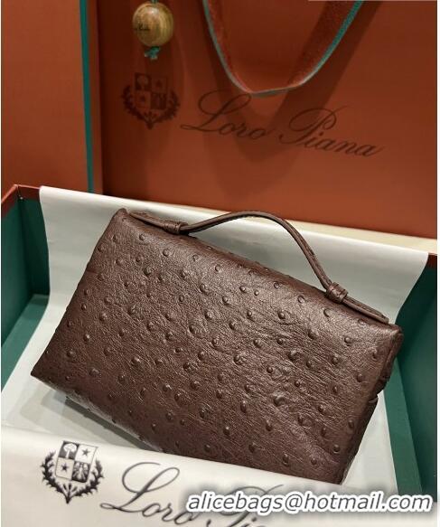 Reasonable Price Loro Piana Extra Pocket L19 Pouch in Ostrich Pattern Calfskin LP5435 Chocolate/Gold 2023