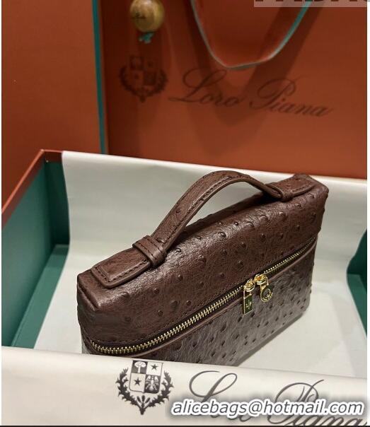 Reasonable Price Loro Piana Extra Pocket L19 Pouch in Ostrich Pattern Calfskin LP5435 Chocolate/Gold 2023