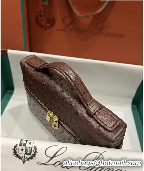 Reasonable Price Loro Piana Extra Pocket L19 Pouch in Ostrich Pattern Calfskin LP5435 Chocolate/Gold 2023