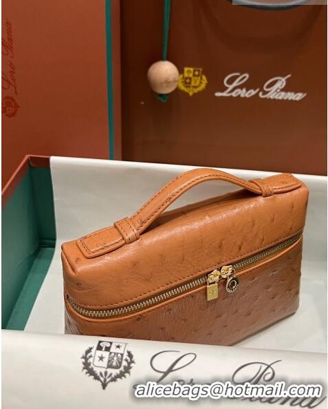 Good Product Loro Piana Extra Pocket L19 Pouch in Ostrich Pattern Calfskin LP5435 Brown/Gold 2023