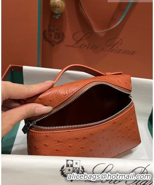 Top Quality Loro Piana Extra Pocket L19 Pouch in Ostrich Pattern Calfskin LP5435 Brown/Silver 2023