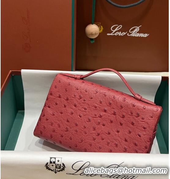 Classic Loro Piana Extra Pocket L19 Pouch in Ostrich Pattern Calfskin LP5435 Burgundy/Gold 2023