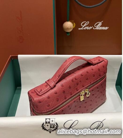 Classic Loro Piana Extra Pocket L19 Pouch in Ostrich Pattern Calfskin LP5435 Burgundy/Gold 2023