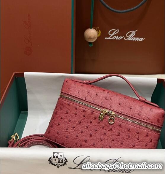 Classic Loro Piana Extra Pocket L19 Pouch in Ostrich Pattern Calfskin LP5435 Burgundy/Gold 2023