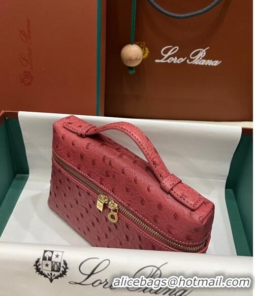 Classic Loro Piana Extra Pocket L19 Pouch in Ostrich Pattern Calfskin LP5435 Burgundy/Gold 2023