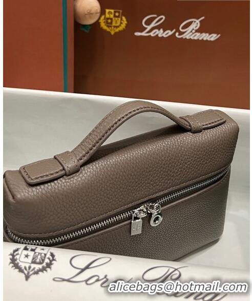 Good Quality Loro Piana Extra Pocket L19 Pouch in Calfskin Deep LP5437 Grey/Silver 2023