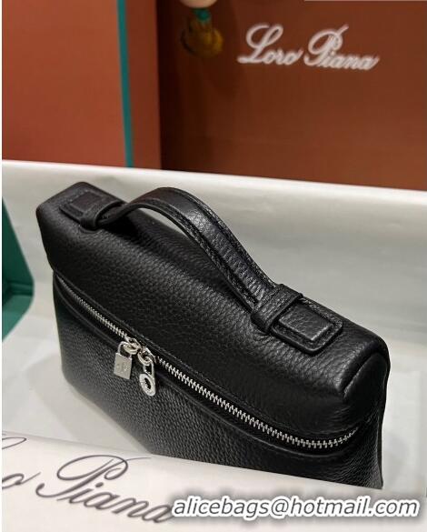 Best Quality Loro Piana Extra Pocket L19 Pouch in Calfskin LP5437 Black/Silver 2023