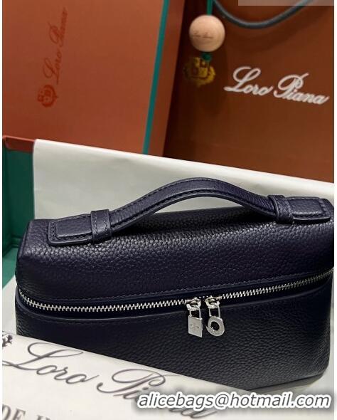 Top Grade Loro Piana Extra Pocket L19 Pouch in Calfskin LP5437 Navy Blue/Silver 2023