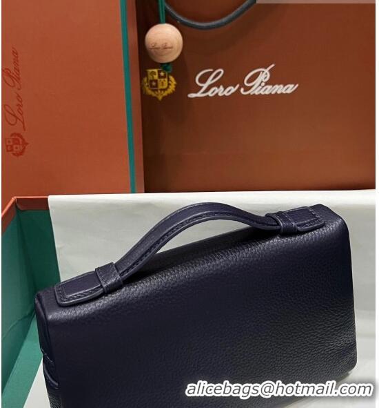 Top Grade Loro Piana Extra Pocket L19 Pouch in Calfskin LP5437 Navy Blue/Silver 2023