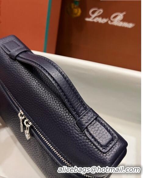 Top Grade Loro Piana Extra Pocket L19 Pouch in Calfskin LP5437 Navy Blue/Silver 2023