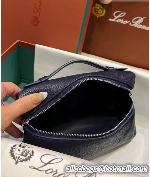 Top Grade Loro Piana Extra Pocket L19 Pouch in Calfskin LP5437 Navy Blue/Silver 2023