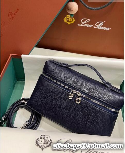 Top Grade Loro Piana Extra Pocket L19 Pouch in Calfskin LP5437 Navy Blue/Silver 2023