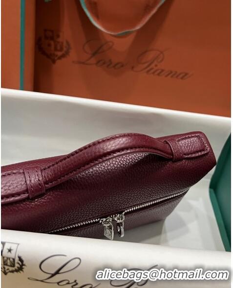 Super Quality Loro Piana Extra Pocket L19 Pouch in Calfskin LP5437 Burgundy/Silver 2023