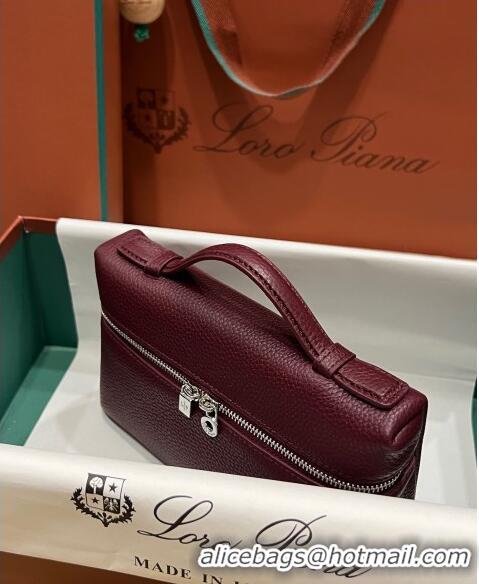 Super Quality Loro Piana Extra Pocket L19 Pouch in Calfskin LP5437 Burgundy/Silver 2023