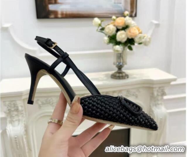 Hot Sell Valentino VLogo Signature Slingback Pumps 7.5cm in Woven Nappa Leather All Black 626028