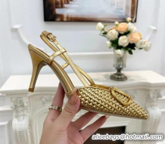 Lower Price Valentino VLogo Signature Slingback Pumps 7.5cm in Woven Metallic Leather Gold 626029