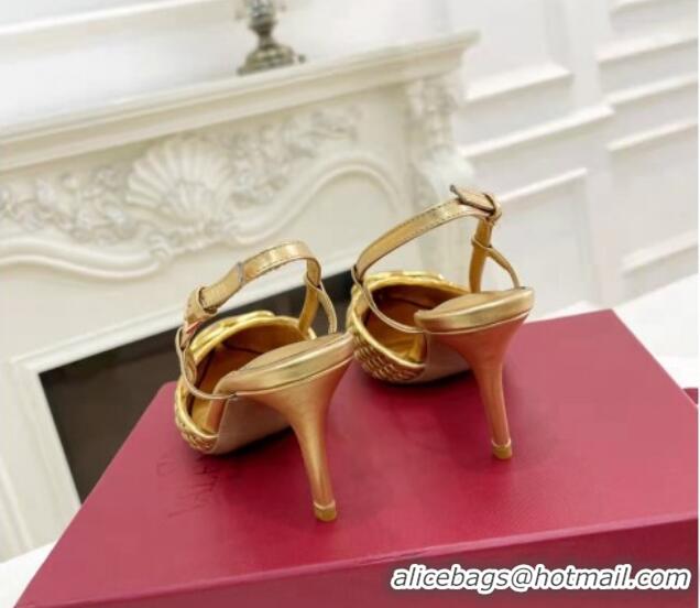 Lower Price Valentino VLogo Signature Slingback Pumps 7.5cm in Woven Metallic Leather Gold 626029