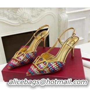 Cheap Price Valentino VLogo Signature Slingback Pumps 7.5cm in Woven Nappa Leather Multicolor 626031