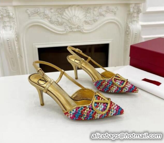 Cheap Price Valentino VLogo Signature Slingback Pumps 7.5cm in Woven Nappa Leather Multicolor 626031