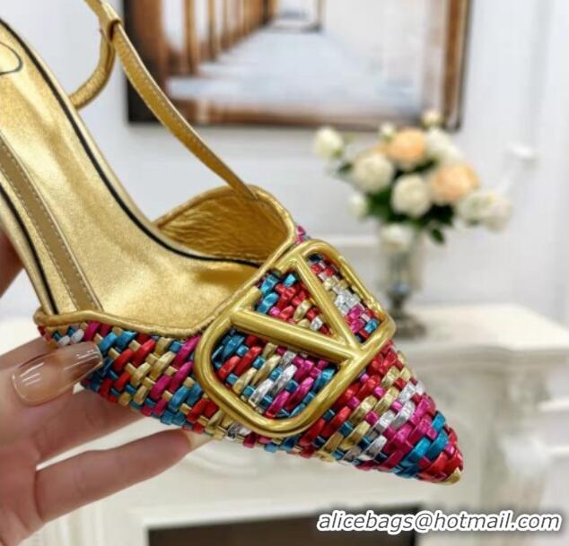 Cheap Price Valentino VLogo Signature Slingback Pumps 7.5cm in Woven Nappa Leather Multicolor 626031