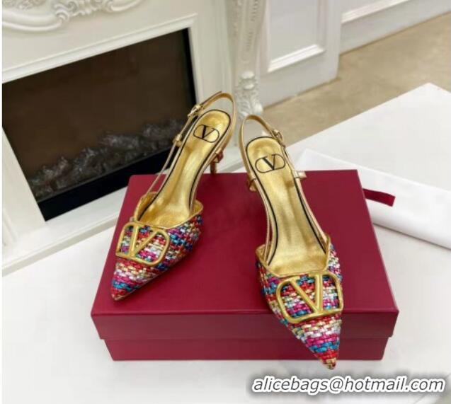 Cheap Price Valentino VLogo Signature Slingback Pumps 7.5cm in Woven Nappa Leather Multicolor 626031