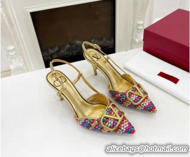 Cheap Price Valentino VLogo Signature Slingback Pumps 7.5cm in Woven Nappa Leather Multicolor 626031