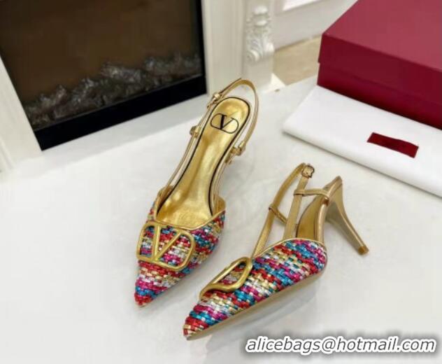 Cheap Price Valentino VLogo Signature Slingback Pumps 7.5cm in Woven Nappa Leather Multicolor 626031