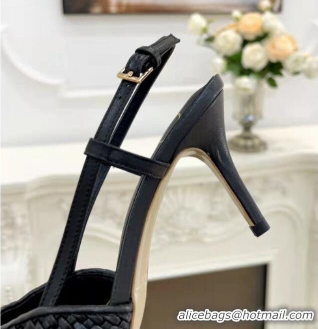 Good Product Valentino VLogo Signature Slingback Pumps 7.5cm in Woven Nappa Leather Black/Gold 626032