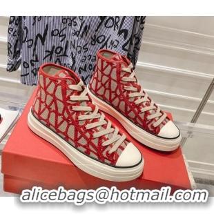 Good Looking Valentino Toile Iconographe Fabric High-top Sneakers Red/Beige 626033