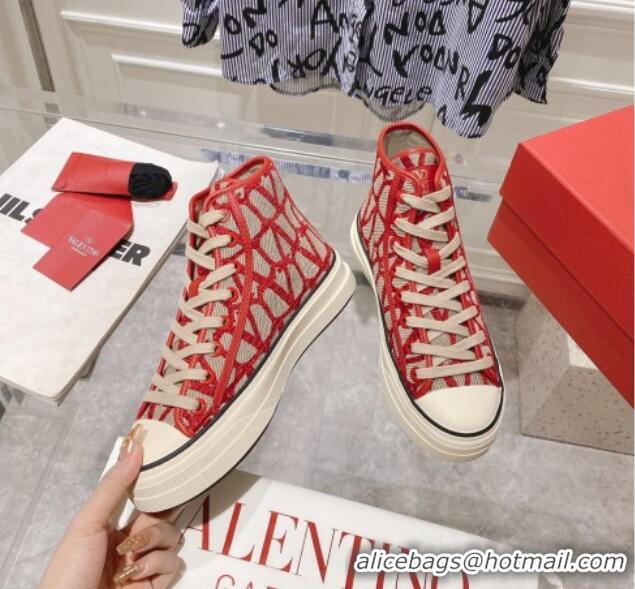 Good Looking Valentino Toile Iconographe Fabric High-top Sneakers Red/Beige 626033