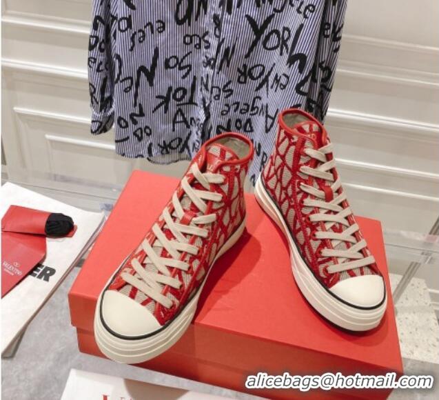 Good Looking Valentino Toile Iconographe Fabric High-top Sneakers Red/Beige 626033