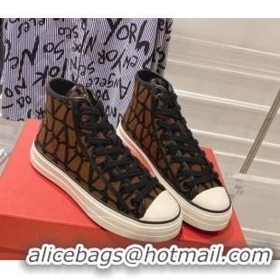 Unique Style Valentino Toile Iconographe Fabric High-top Sneakers Brown/Black 626034