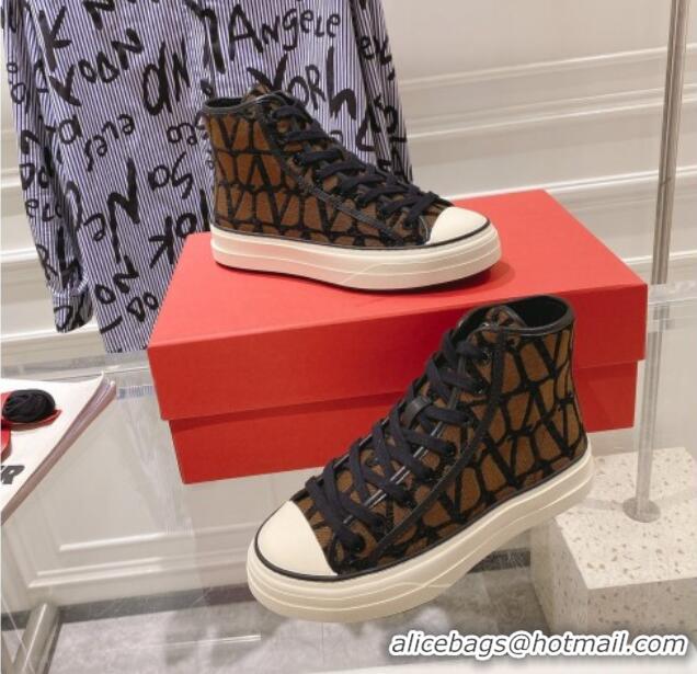 Unique Style Valentino Toile Iconographe Fabric High-top Sneakers Brown/Black 626034