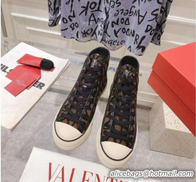 Unique Style Valentino Toile Iconographe Fabric High-top Sneakers Brown/Black 626034