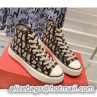 Luxury Discount Valentino Toile Iconographe Fabric High-top Sneakers Beige/Black 626035