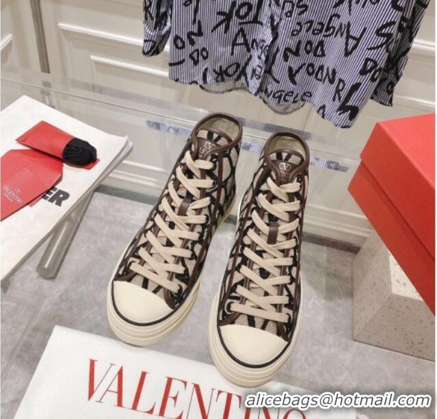 Luxury Discount Valentino Toile Iconographe Fabric High-top Sneakers Beige/Black 626035