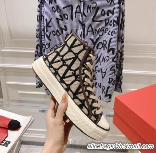 Luxury Discount Valentino Toile Iconographe Fabric High-top Sneakers Beige/Black 626035