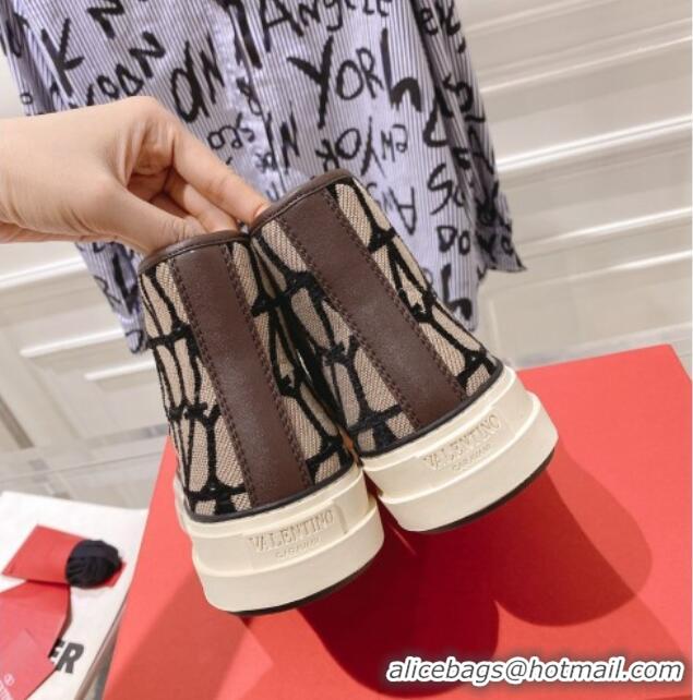 Luxury Discount Valentino Toile Iconographe Fabric High-top Sneakers Beige/Black 626035