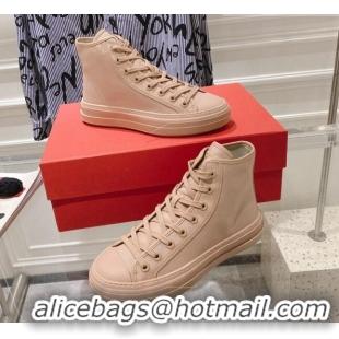 Stylish Valentino Totaloop Nylon High-top Sneakers Rose Beige 0626037